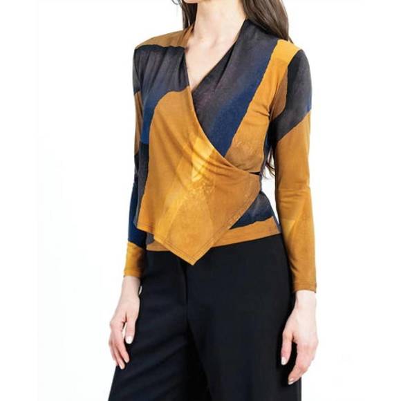 CLARA SUNWOO Tops - NEW CLARA SUNWOO watercolor crossover faux wrap top in yellow